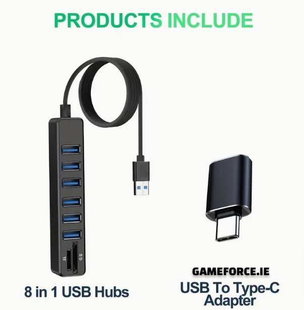 ARES 8 In 1 Hub, USB Splitter, 6-Port USB Hub, External Combi USB 2.0 Hub, SD/TF Card Reader, Multi-Function Card Reader Compatible With MacBook Pro/Air USB C Laptops And Other Type C Devices. - TECHDIRECT GAMEFORCE.IE - Ireland - Carlow - Dublin - Cork