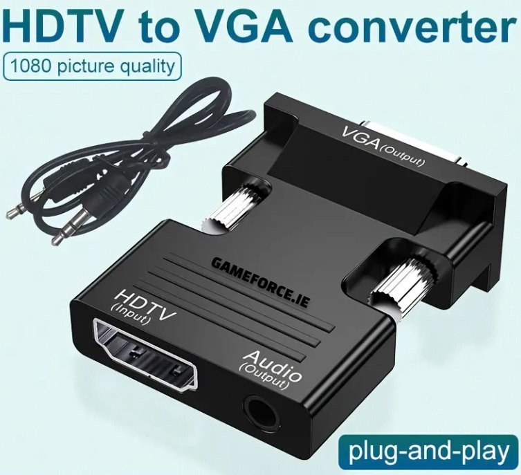 ARES HDTV To VGA Adapter Converter With Audio HDTV Source Output To TV/Monitor With VGA Connector), Active Female HDTV In Male VGA 1080p Video Dongle Adaptor For Computer, Laptop, Projector-with 3.5mm Stereo Cable Included! - TECHDIRECT GAMEFORCE.IE - Ireland - Carlow - Dublin - Cork