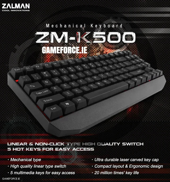 Zalman ZM-K500 Mechanical Keyboard - GAMEFORCE.IE Irelands PC Builders - TECHDIRECT GAMEFORCE.IE - Ireland - Carlow - Dublin - Cork