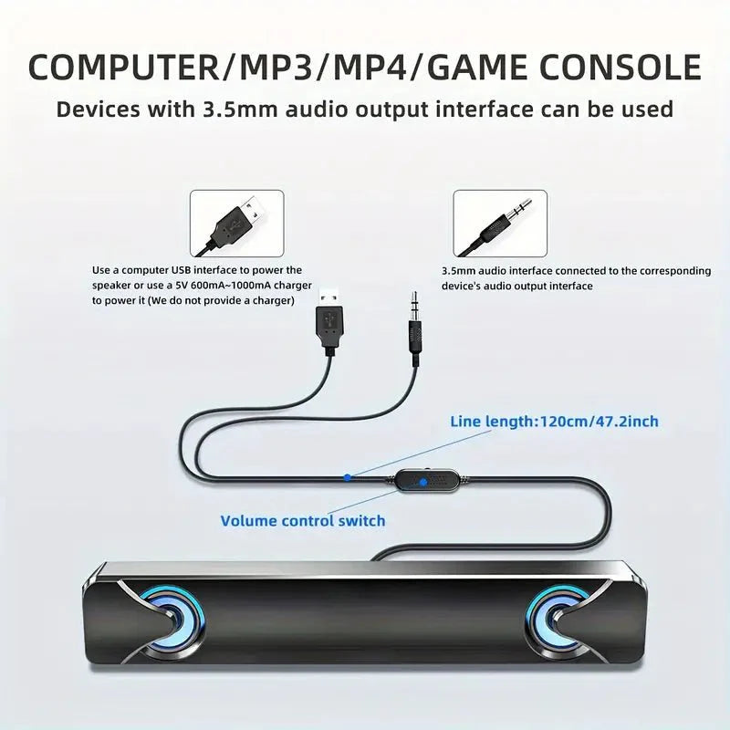 USB-Powered Sound Bar Desktop Speakers with Blue Light Effect - TECHDIRECT GAMEFORCE.IE - Ireland - Carlow - Dublin - Cork