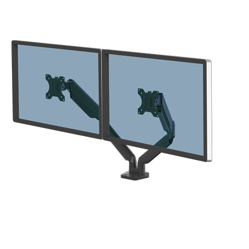 Fellowes Platinum Series Dual Monitor Arm - Monitor Mount for Two 8KG 32 Inch Screens - Adjustable Dual Monitor Desk Mount - Tilt 45° Pan 180° Swivel 360° Rotation 360°, VESA 75 x 75/100 x 100 - Black