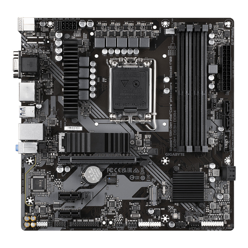 GIGABYTE B760M DS3H DDR4 Motherboard - Supports Intel Core 14th Gen CPUs, 6+2+1 Phases Digital VRM, up to 5333MHz DDR4 (OC), 2xPCIe 4.0 M.2, 2.5GbE LAN, USB 3.2 Gen2