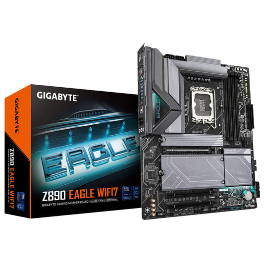 GIGABYTE Z890 EAGLE WIFI7 Motherboard - Supports Intel Core Ultra (Series 2) CPUs, 14+1+2 phases VRM, up to 8800MHz DDR5 (OC), 1xPCIe 5.0 + 3xPCIe 4.0, Wi-Fi 7, 2.5GbE LAN, USB 4