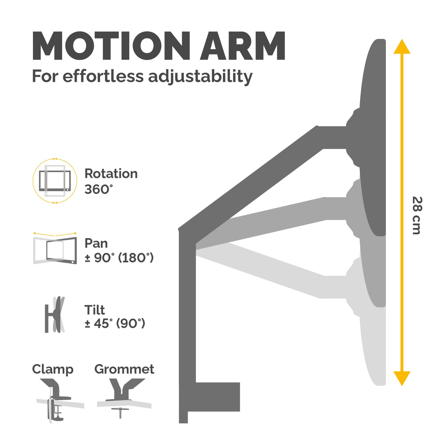 Fellowes Platinum Series Triple Monitor Arm - Monitor Mount for Three 7KG 27 Inch Screens - Adjustable Triple Monitor Desk Mount - Tilt 45° Pan 180° Swivel 360° Rotation 360°, VESA 75 x 75/100 x 100 - Black