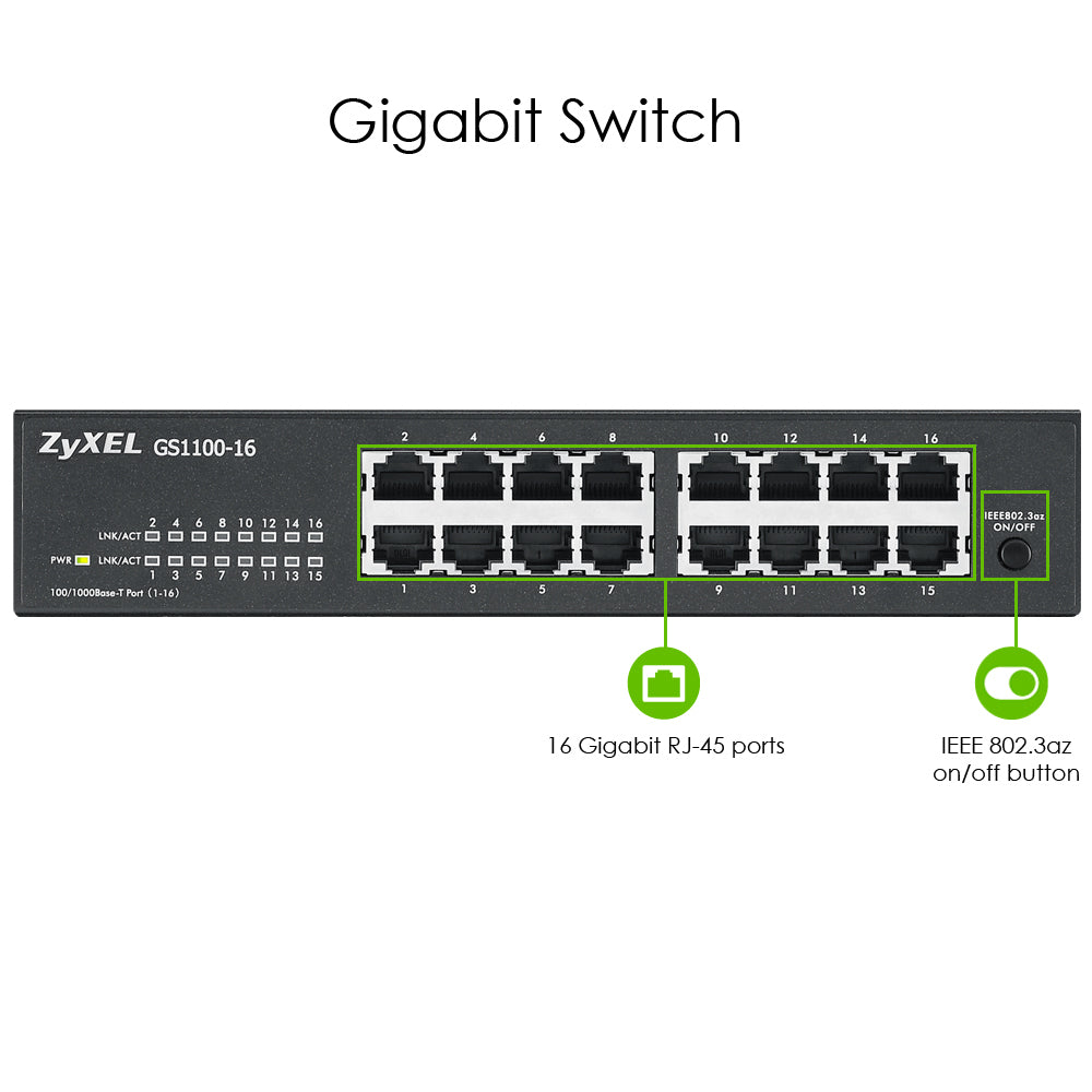 Zyxel GS1100-16 Unmanaged Gigabit Ethernet (10/100/1000)