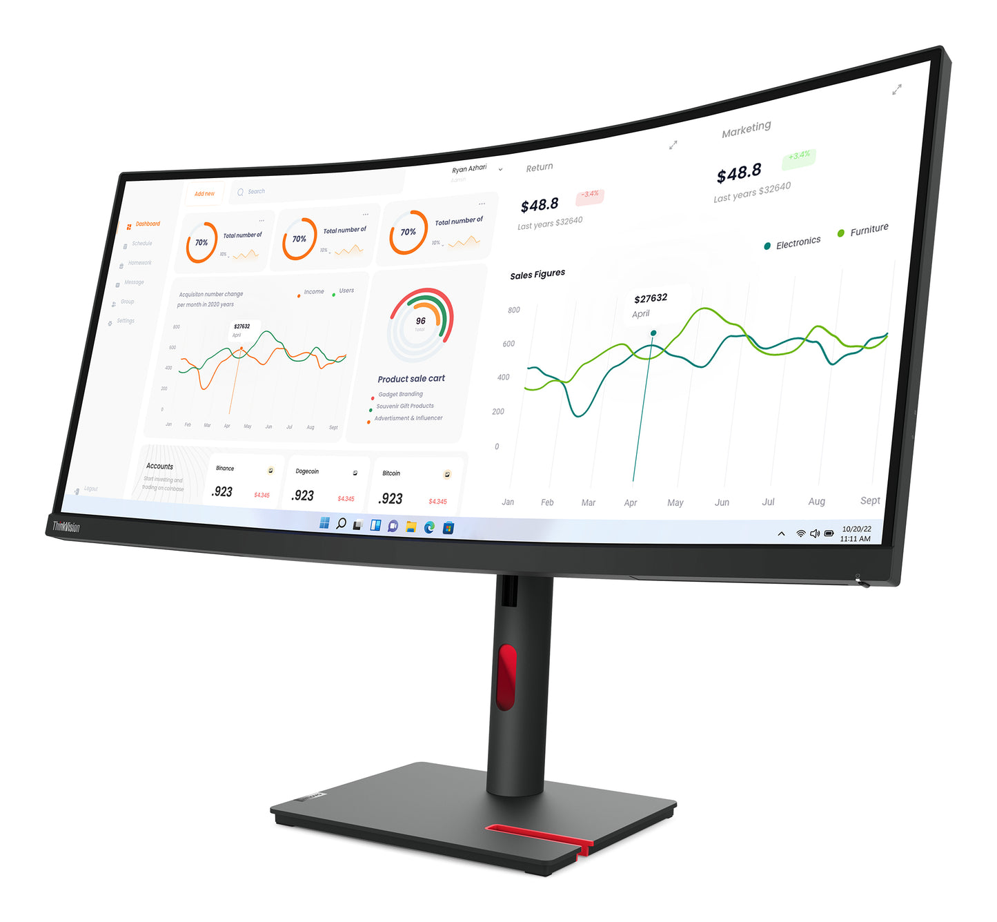 Lenovo ThinkVision T34w-30 LED display 86.4 cm (34") 3440 x 1440 pixels Wide Quad HD Black