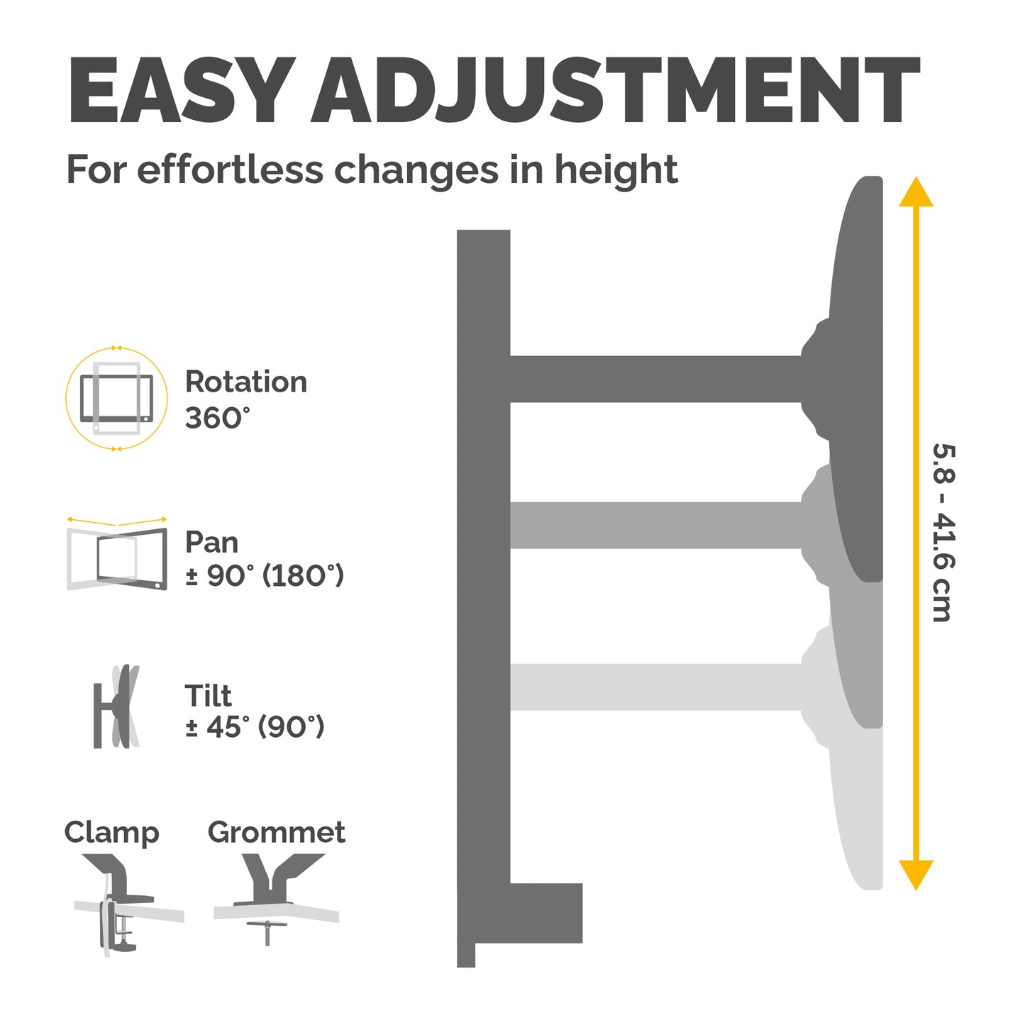 Fellowes Reflex Monitor Arm - Monitor Mount for 8KG 32 Inch Screens - Adjustable Monitor Desk Mount - Tilt 45° Pan 180° Rotation 360°, VESA 75 x 75/100 x 100 - Black