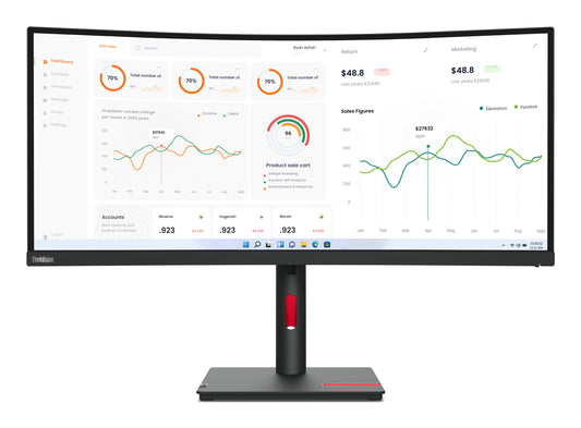 Lenovo ThinkVision T34w-30 LED display 86.4 cm (34") 3440 x 1440 pixels Wide Quad HD Black