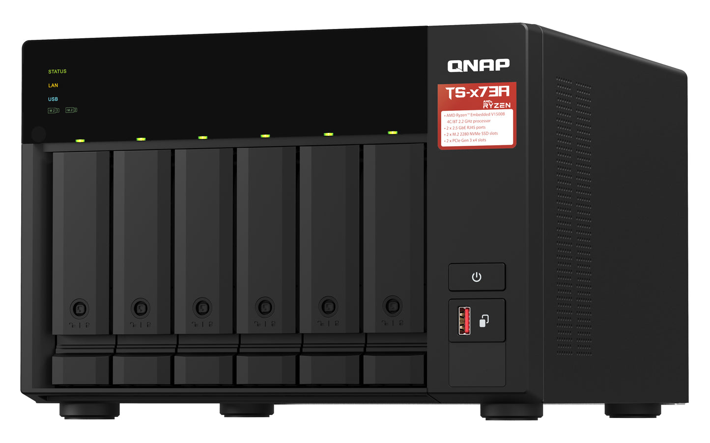 QNAP TS-673A NAS Tower Ryzen Embedded V1500B 8 GB DDR4 36 TB HDD QNAP Turbo System Black