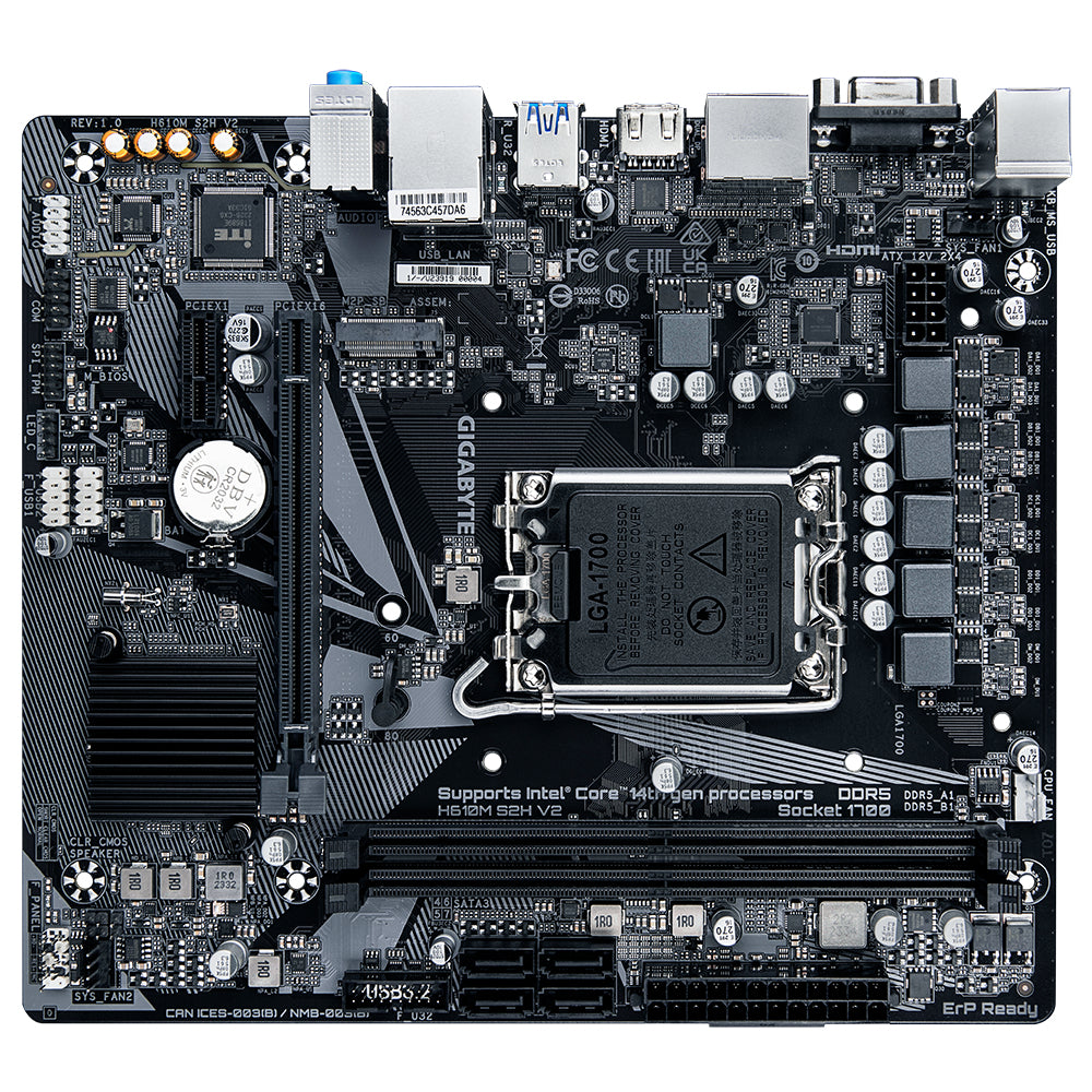 GIGABYTE H610M S2H V2 Motherboard - Supports Intel Core 14th CPUs, 4+1+1 Hybrid Phases Digital VRM, up to 5600MHz DDR5, 1xPCIe 3.0 M.2, GbE LAN, USB 3.2 Gen 1