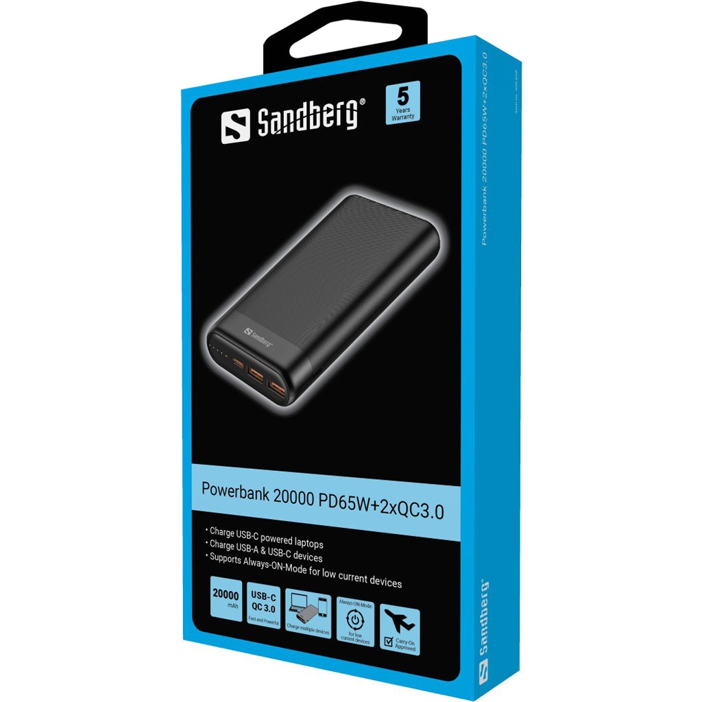 Sandberg Powerbank 20000 PD65W+2xQC3.0