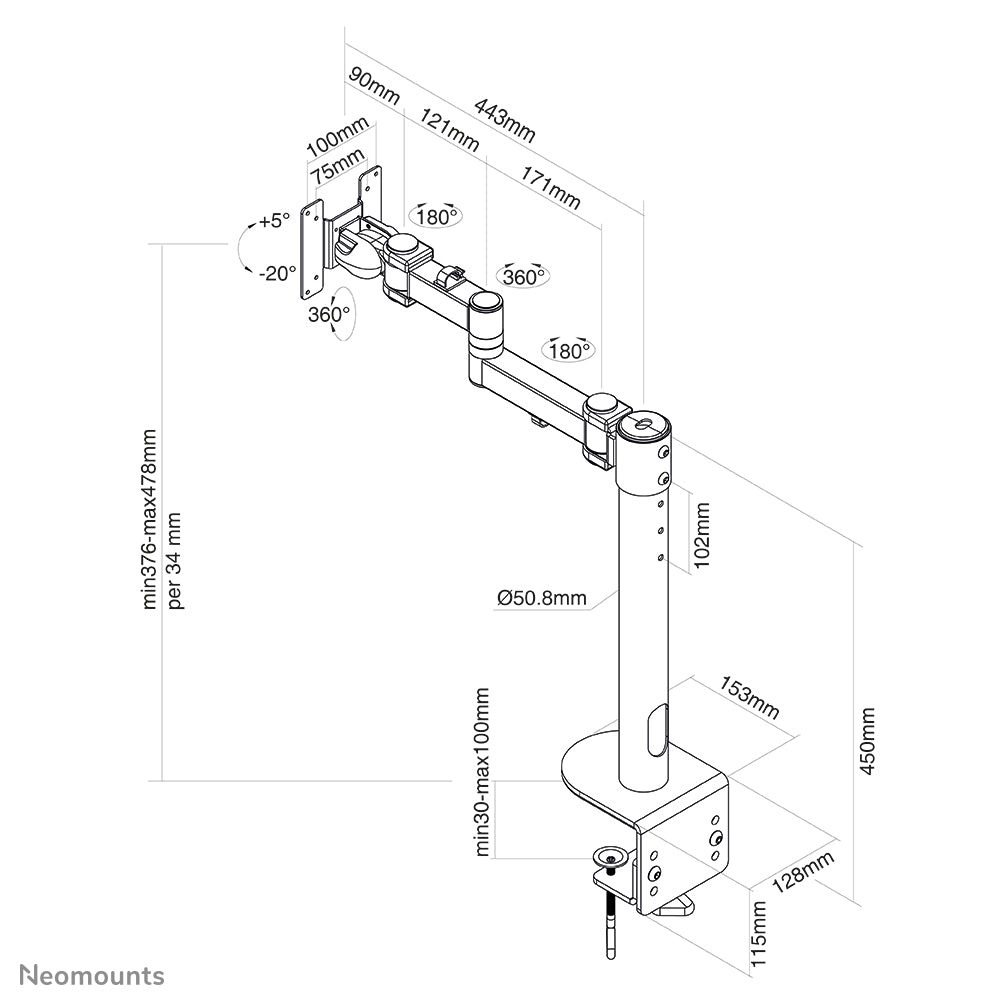 Neomounts desk monitor arm for curved screens