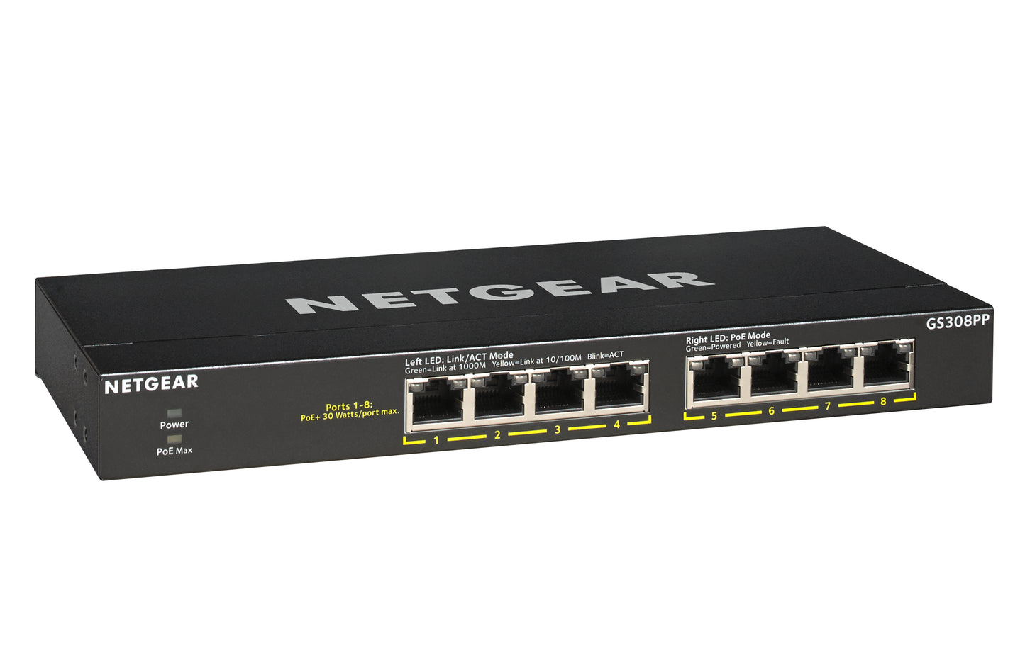 NETGEAR GS308PP Unmanaged Gigabit Ethernet (10/100/1000) Power over Ethernet (PoE) Black