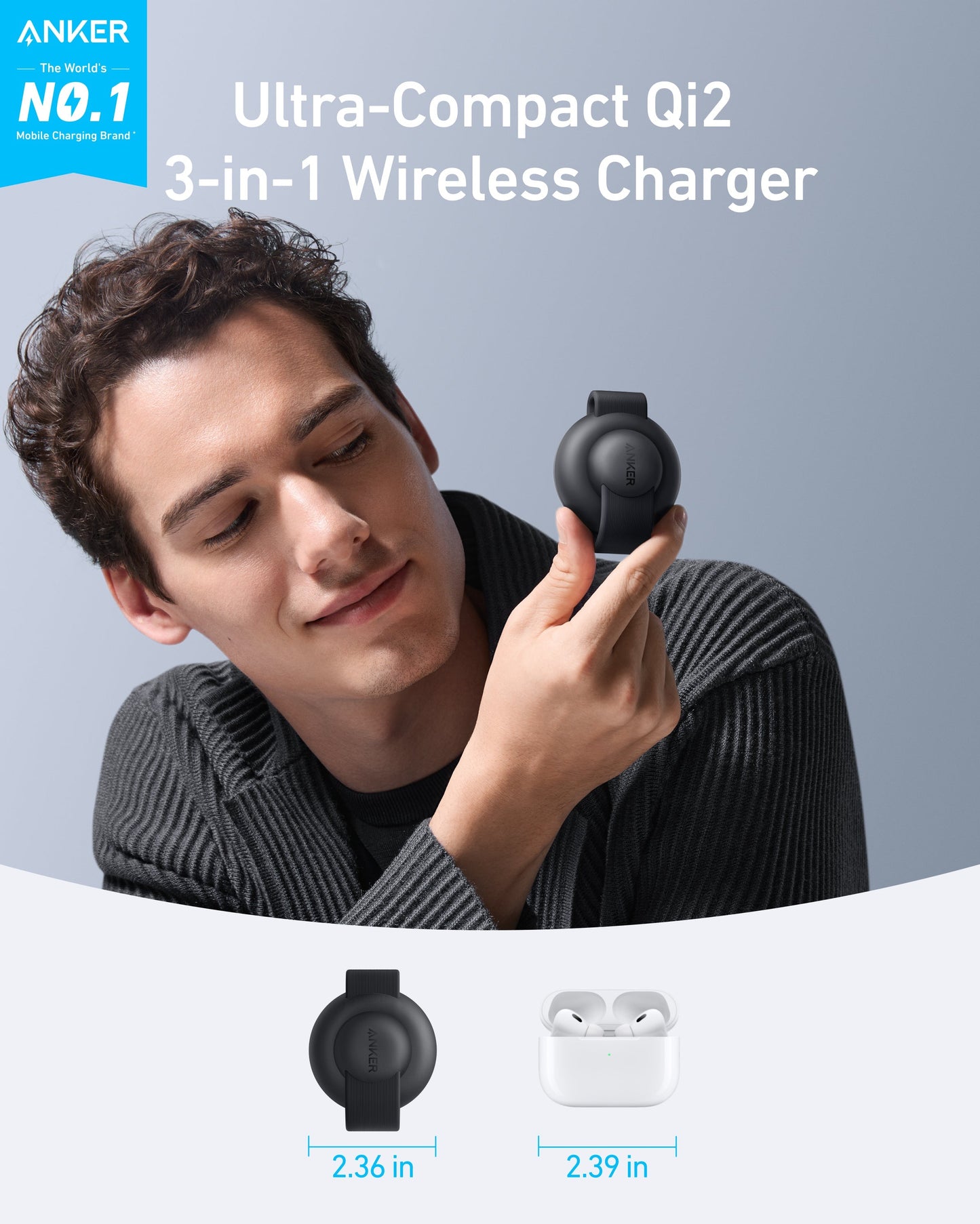 Anker B25M8H11 mobile device charger Headphones, Headset, Smartphone, Smartwatch Black Wireless charging Fast charging Indoor