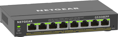 NETGEAR 8-Port Gigabit Ethernet High-Power PoE+ Plus Switch (GS308EPP) Managed L2/L3 Gigabit Ethernet (10/100/1000) Power over Ethernet (PoE) Black