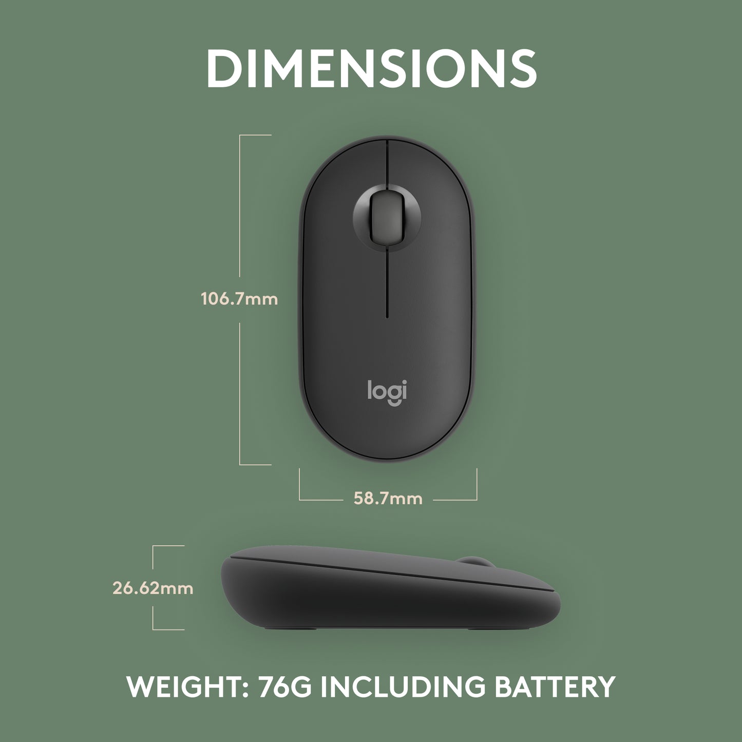 Logitech Pebble 2 M350s mouse Travel Ambidextrous RF Wireless + Bluetooth Optical 4000 DPI