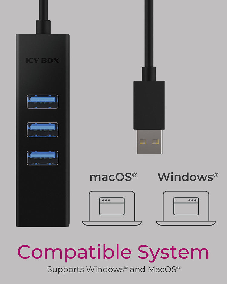 ICY BOX IB-HUB1419-LAN USB 3.2 Gen 1 (3.1 Gen 1) Type-A Black