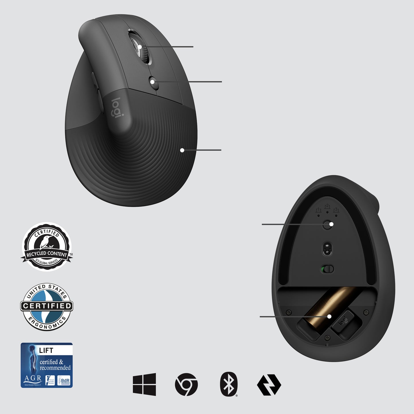 Logitech Lift Vertical Ergonomic Mouse for Business