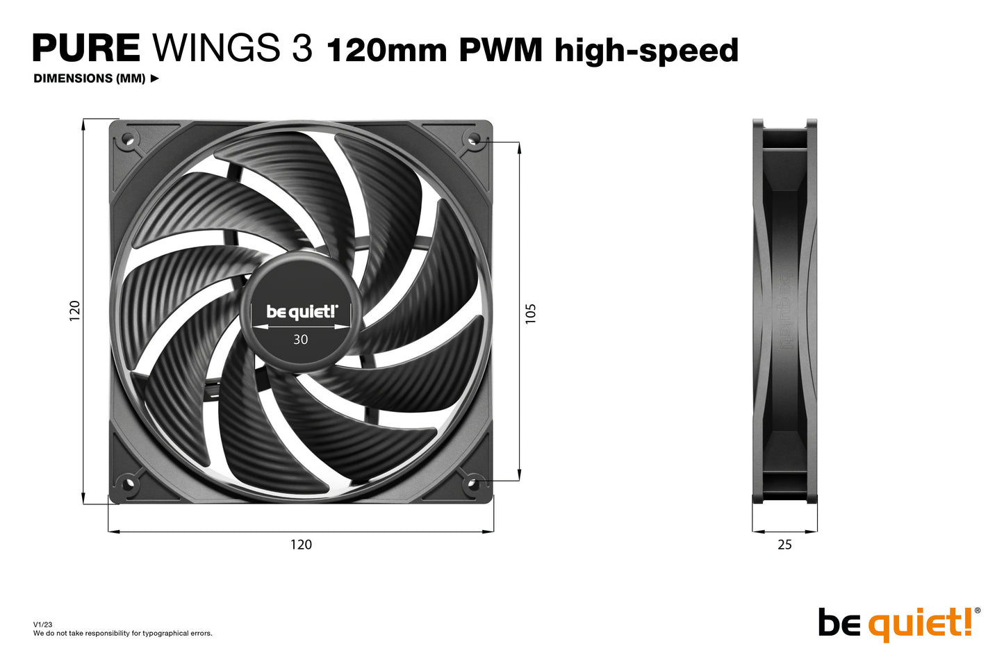 be quiet! Pure Wings 3 120mm PWM high-speed Computer case Fan 12 cm Black 1 pc(s)