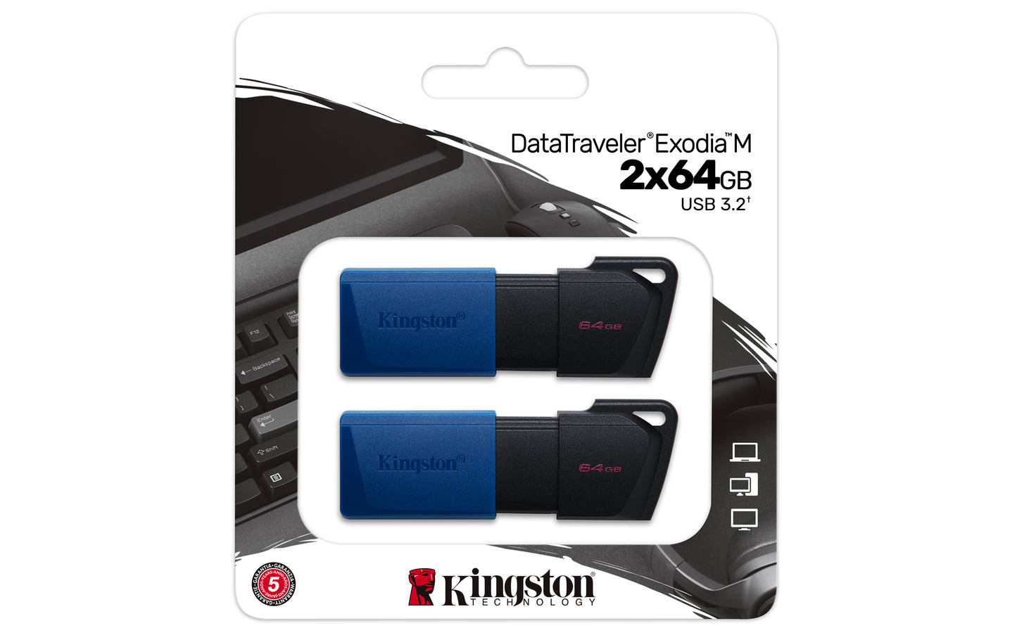 Kingston Technology DataTraveler 64GB USB3.2 Gen 1 Exodia M (Black + Blue) - 2 Pieces