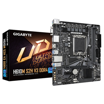 GIGABYTE H610M S2H V3 DDR4 Motherboard - Supports Intel Core 14th CPUs, 4+1+1 Hybrid Digital VRM, up to 3200MHz DDR4, 1xPCIe 3.0 M.2, GbE LAN , USB 3.2 Gen 1