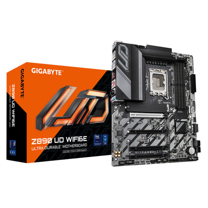 GIGABYTE Z890 UD WIFI6E Motherboard - Supports Intel Core Ultra (Series 2) CPUs, 12+1+2 phases VRM, up to 8800MHz DDR5 (OC), 1xPCIe 5.0 + 2xPCIe 4.0, Wi-Fi 6E, 2.5GbE LAN, USB 4