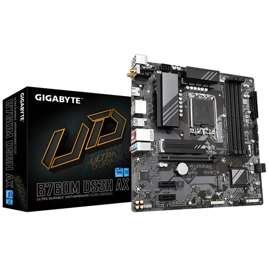 GIGABYTE B760M DS3H AX Motherboard - Supports Intel Core 14th Gen CPUs, 6+2+1 Phases Digital VRM, up to 7600MHz DDR5 (OC), 2xPCIe 4.0 M.2, Wi-Fi 6E, 2.5GbE LAN, USB 3.2 Gen 2