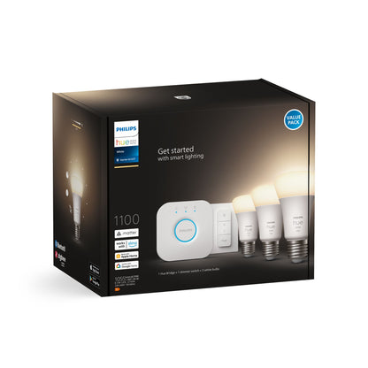 Philips Hue White Starter kit: 3 E27 smart bulbs (1100) + dimmer switch