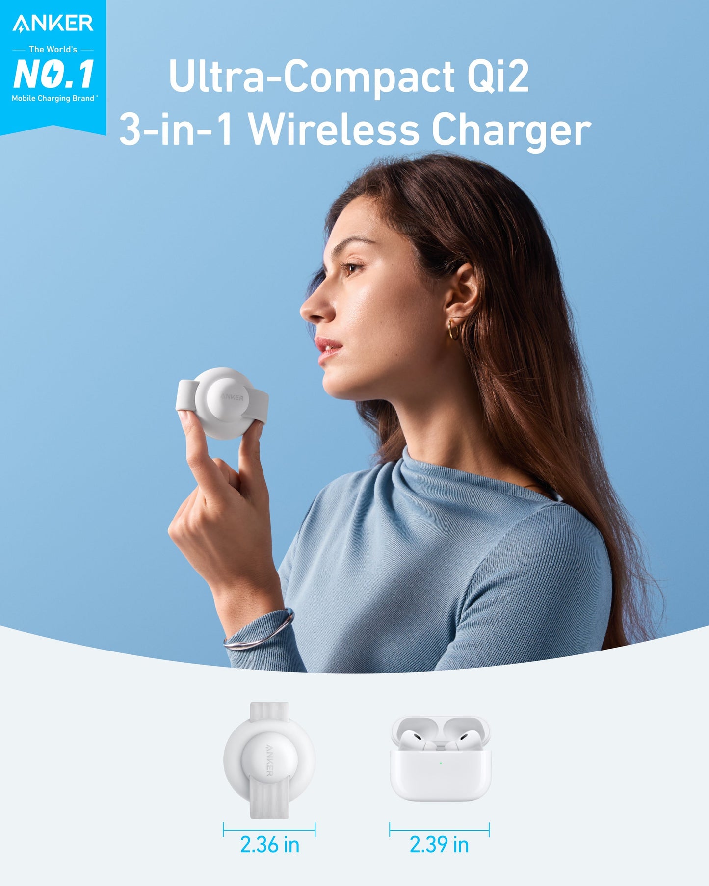 Anker B25M8H21 mobile device charger Headphones, Headset, Smartphone, Smartwatch White Wireless charging Fast charging Indoor