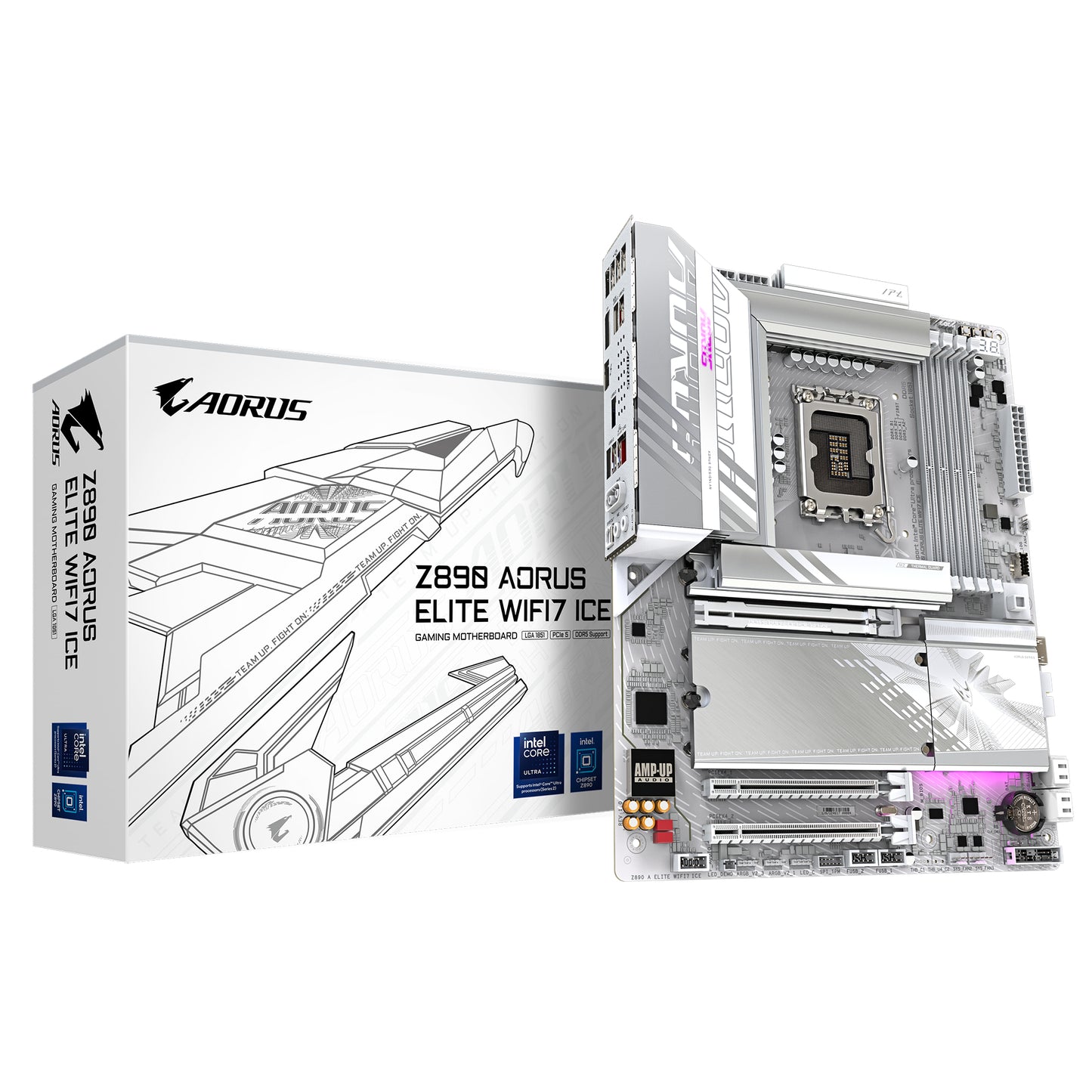 GIGABYTE Z890 AORUS ELITE WIFI7 ICE Motherboard - Supports Intel Core Ultra (Series 2) CPUs, 16+1+2 phases VRM, up to 8800MHz DDR5 (OC), 1xPCIe 5.0 + 3xPCIe 4.0, Wi-Fi 7, 2.5GbE LAN, Thunderbolt 4