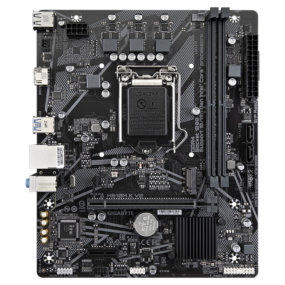 GIGABYTE H510M K V2 Motherboard - Supports Intel Core 11th CPUs, up to 3200MHz DDR4 (OC), 1xPCIe 3.0 M.2, GbE LAN, USB 3.2 Gen 1