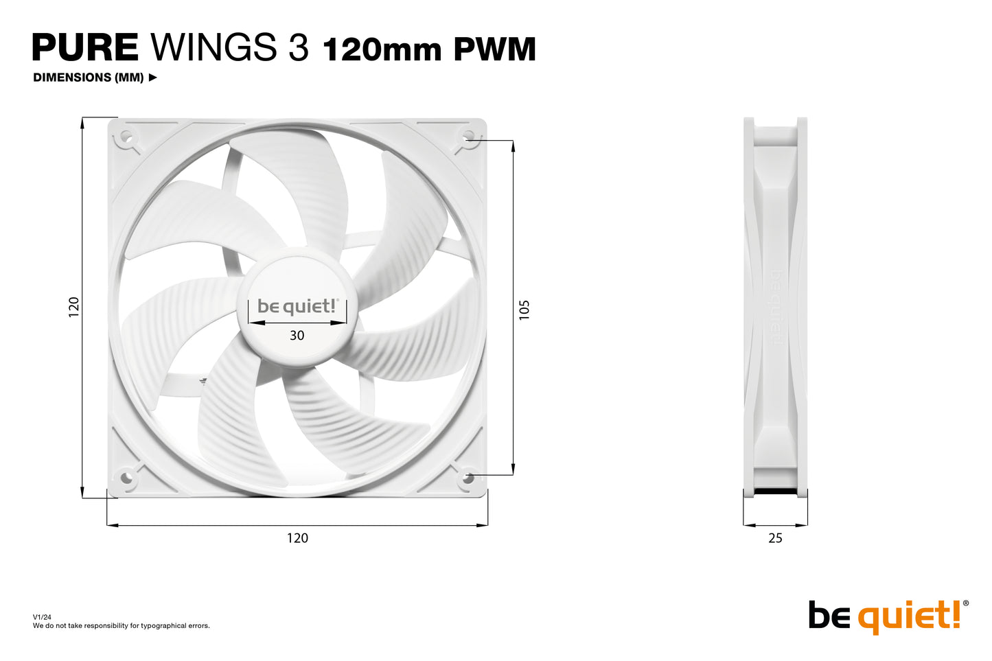 be quiet! Pure Wings 3 120mm PWM White Computer case Fan 12 cm 1 pc(s)